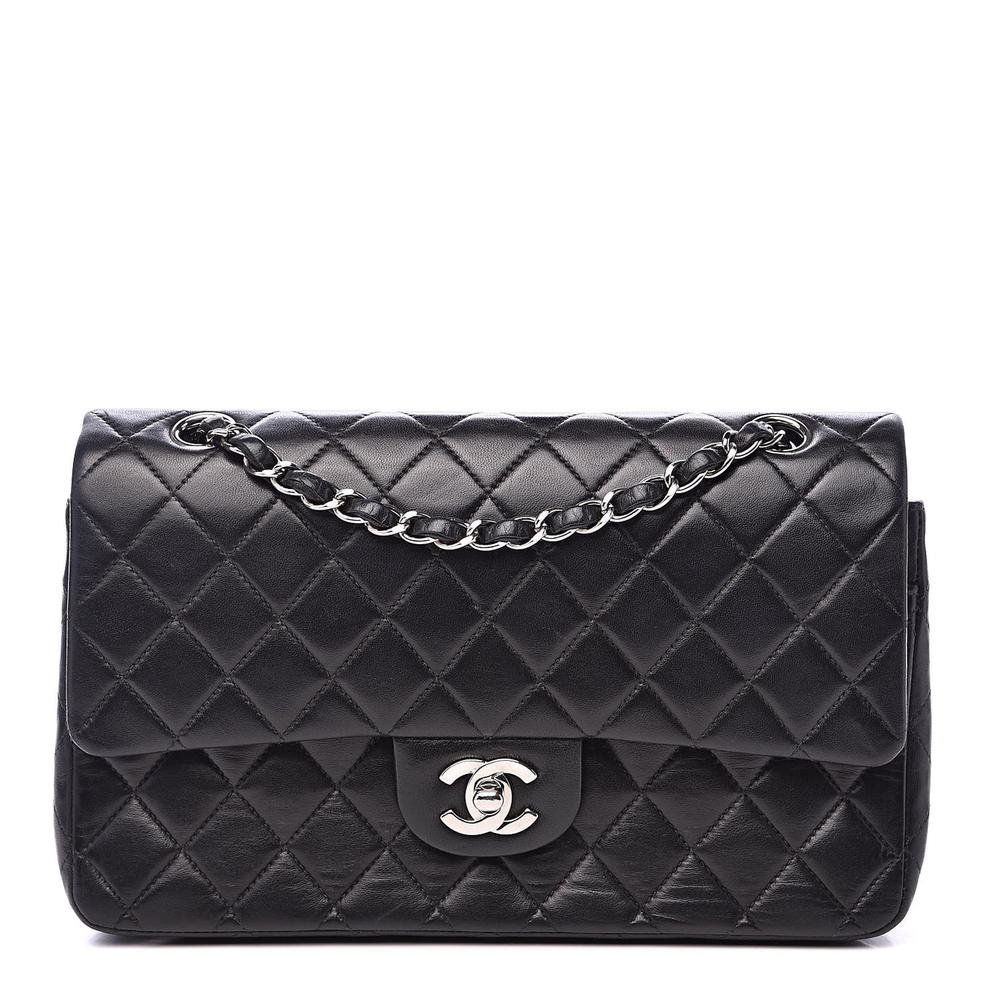 Lambskin Quilted Medium Double Flap Black