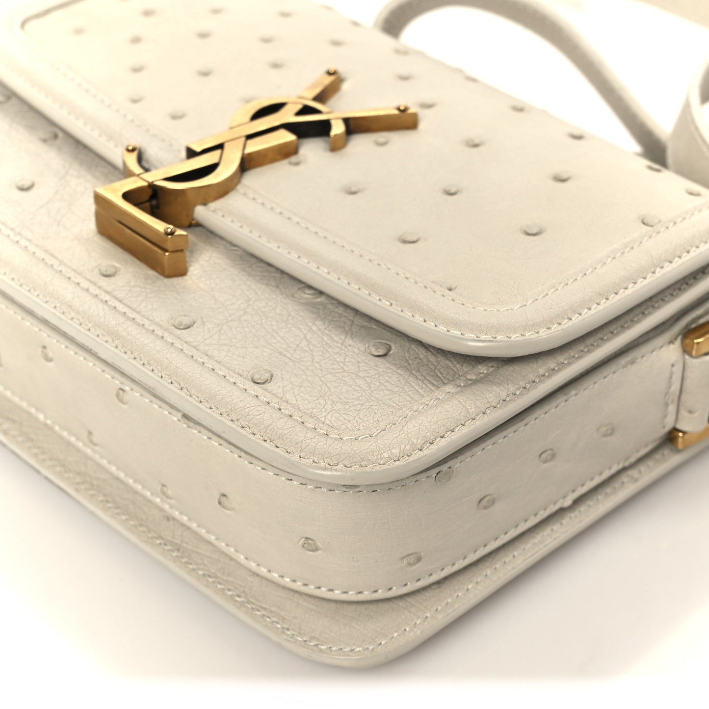 Ostrich Small Solferino Satchel Crema Soft