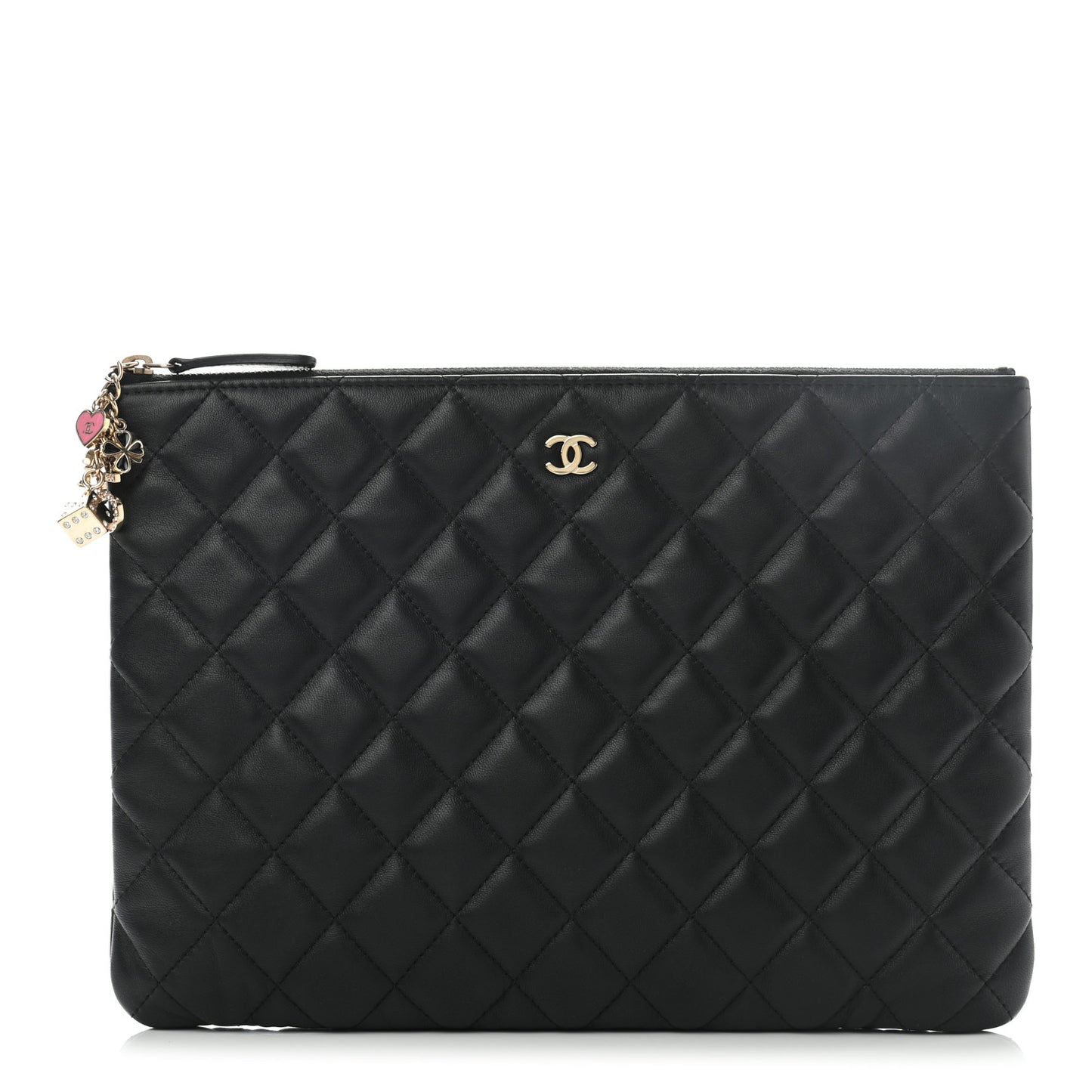 Lambskin Quilted Medium Casino Beauty CC Cosmetic Case Black