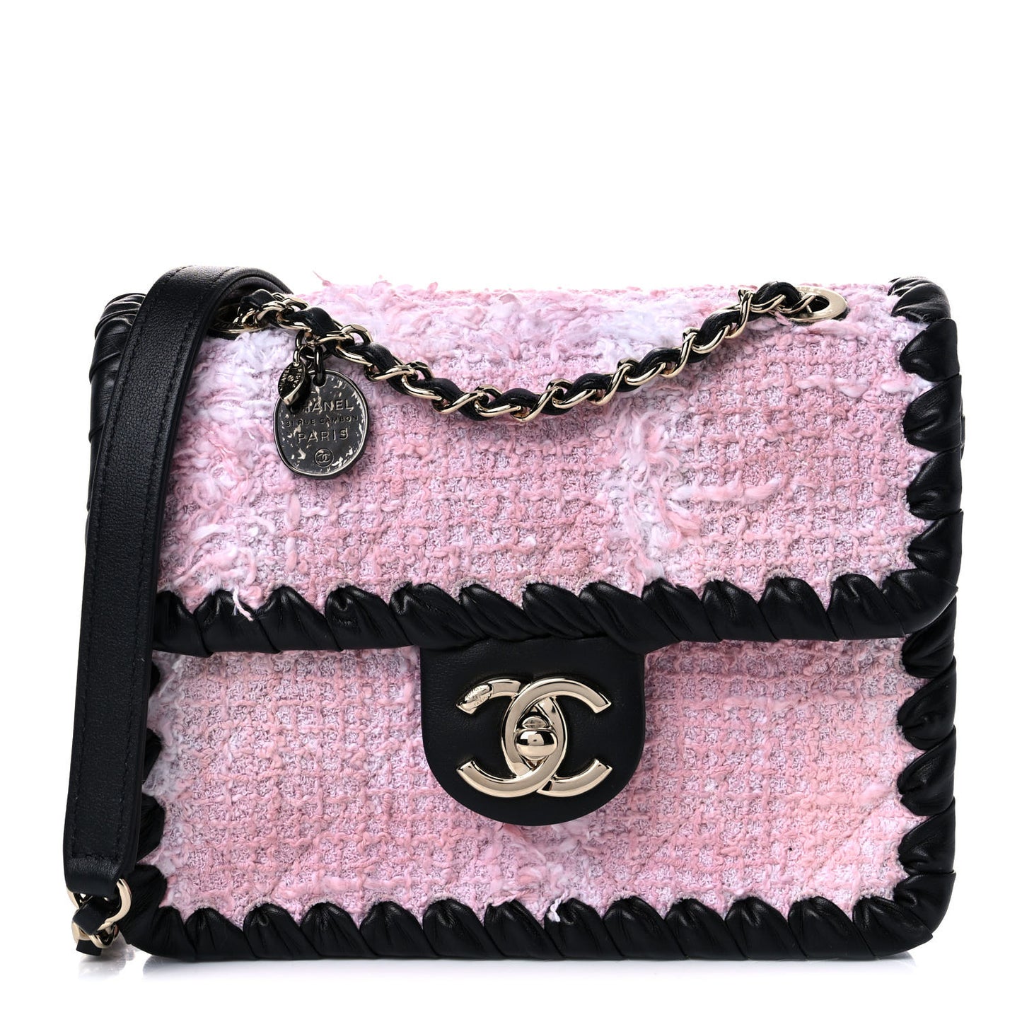 Tweed Braided Calfskin Mini My Own Frame Flap Pink Black