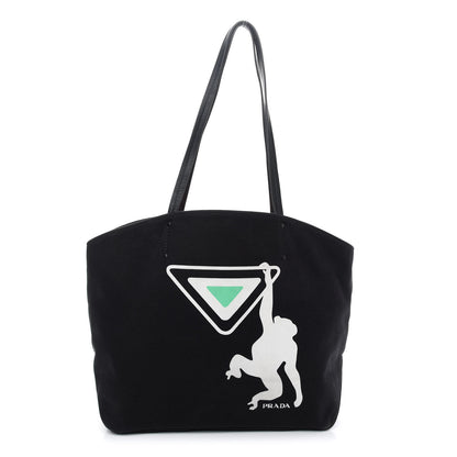 Prada Canapa Monkey Print Large Soft Tote Black 1 of 9