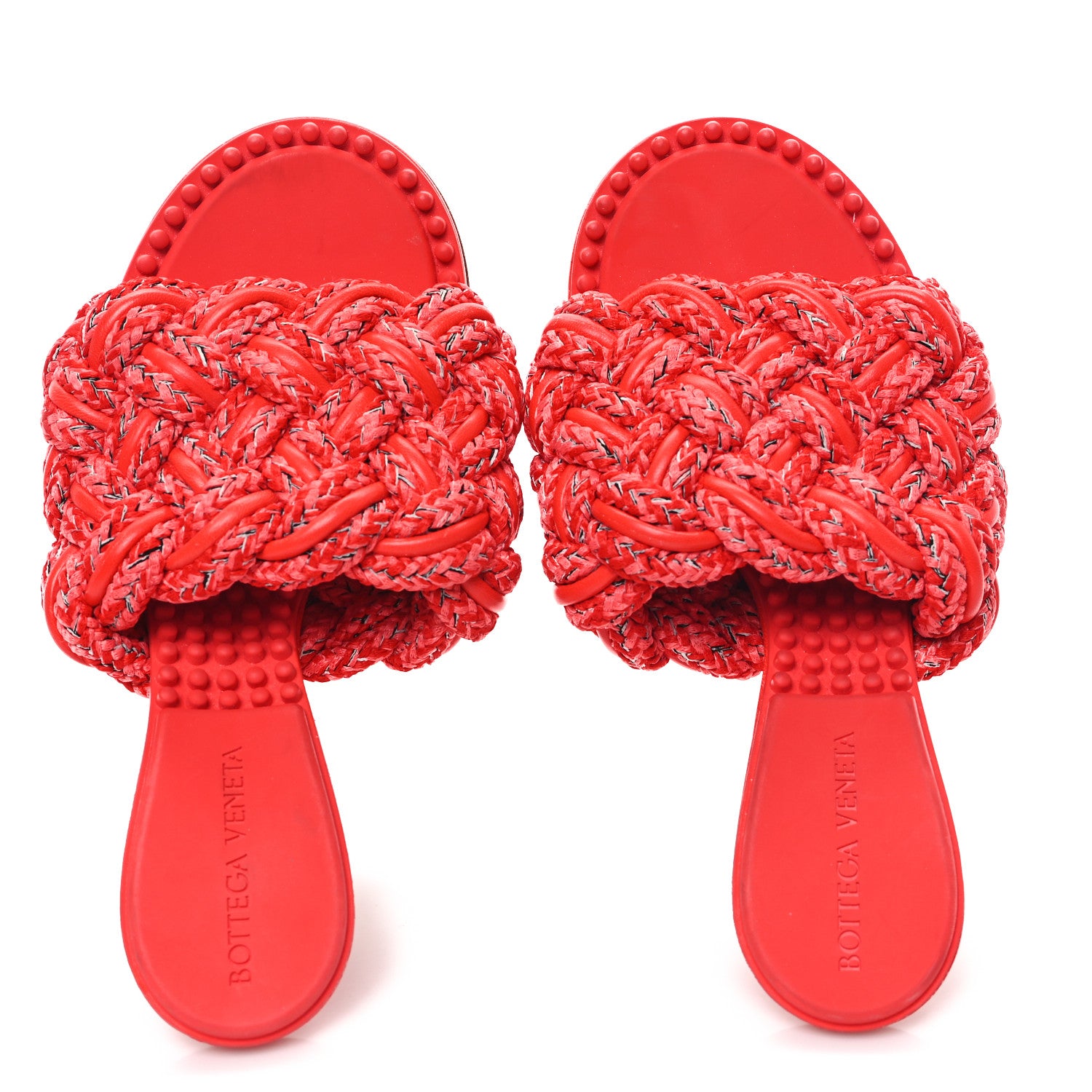 Bottega Veneta Lambskin Fabric Weave Intrecciato Dot Sandals 36.5 Bubble Gum Tomato 2 of 9