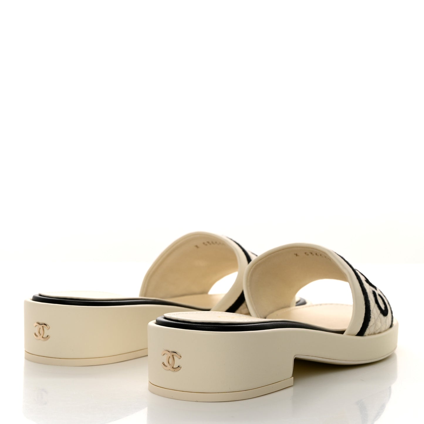 Lambskin Embroidered Logo Mules 37.5 Ivory Black