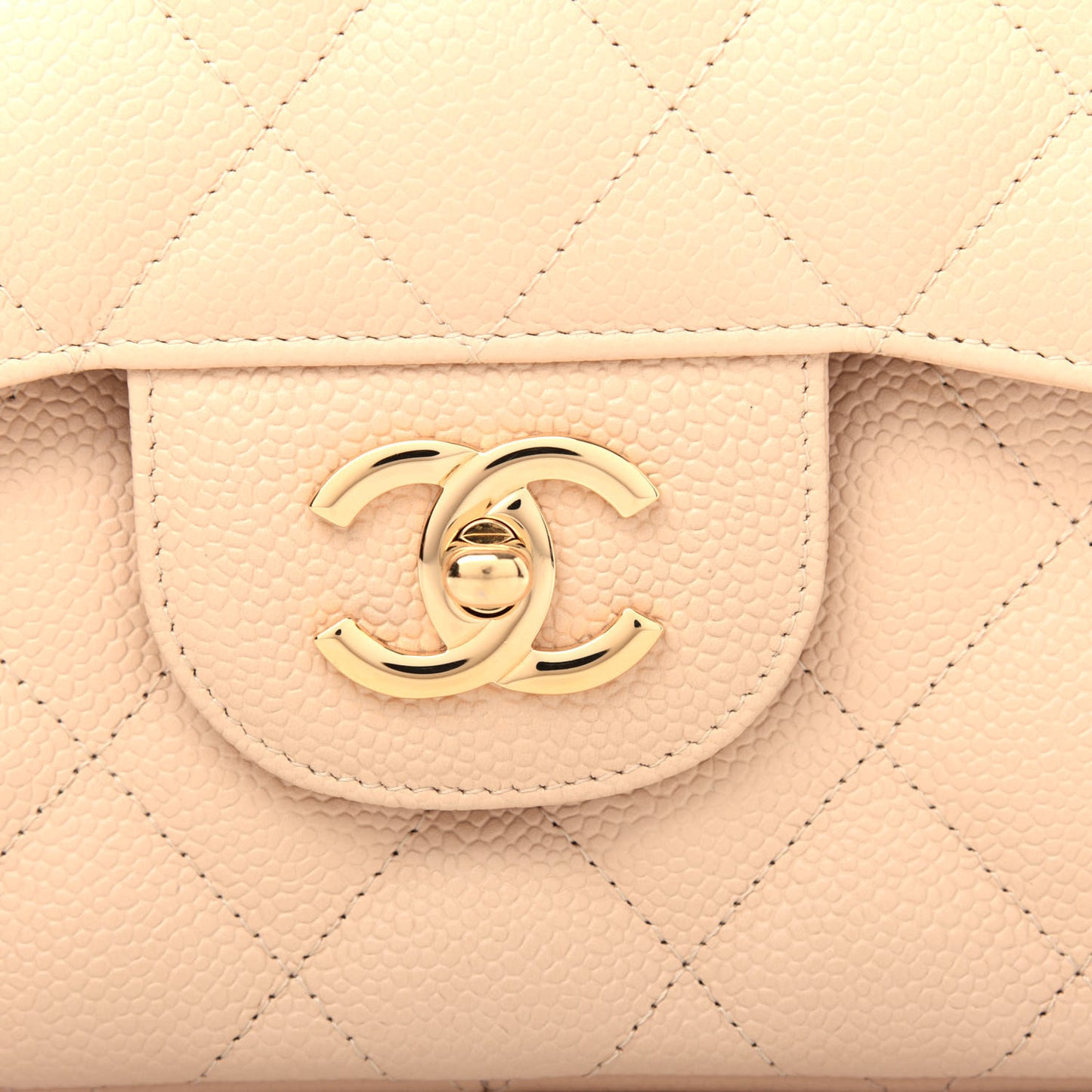 Caviar Quilted Jumbo Double Flap Light Beige
