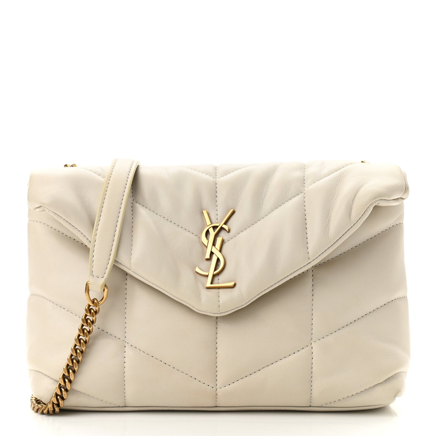 Lambskin Quilted Toy Loulou Puffer Monogram Chain Satchel Crema Soft