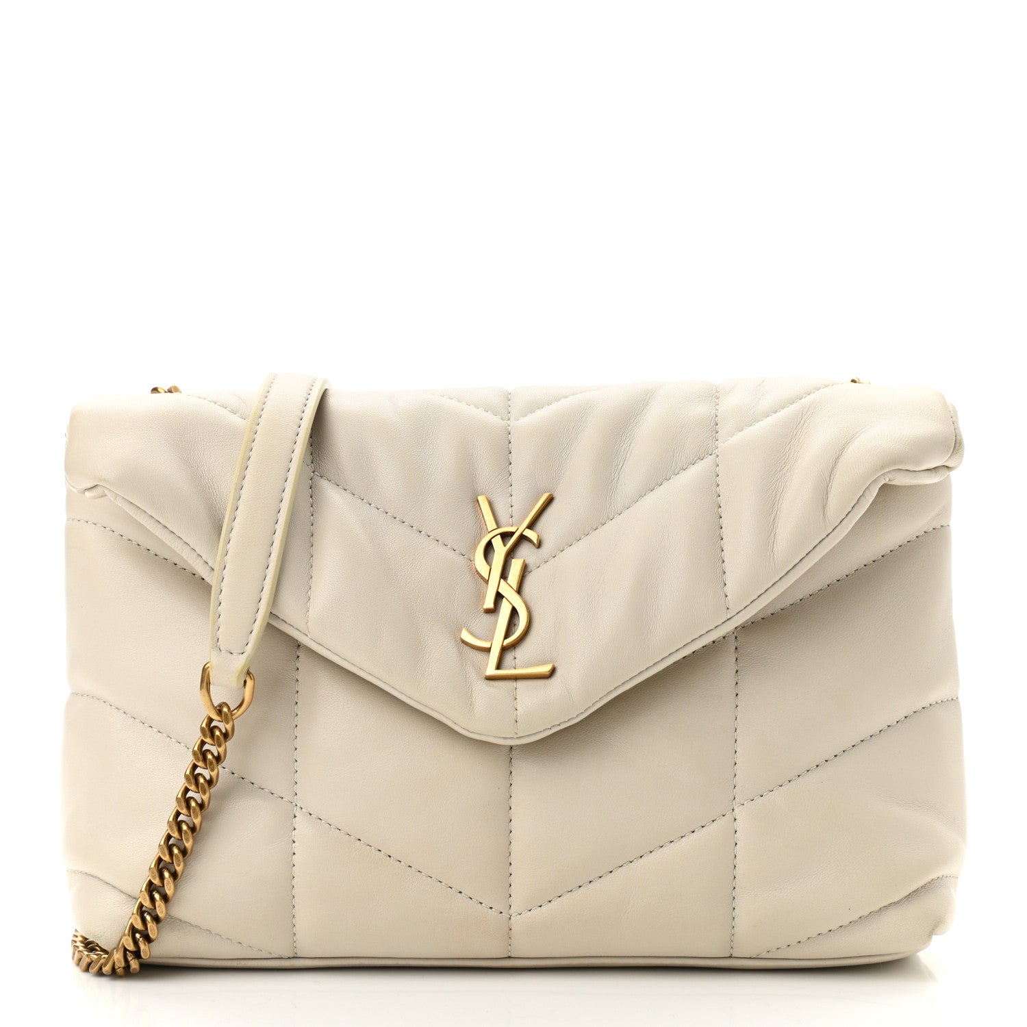 Saint Laurent Lambskin Quilted Toy Loulou Puffer Monogram Chain Satchel Crema Soft 1 of 10