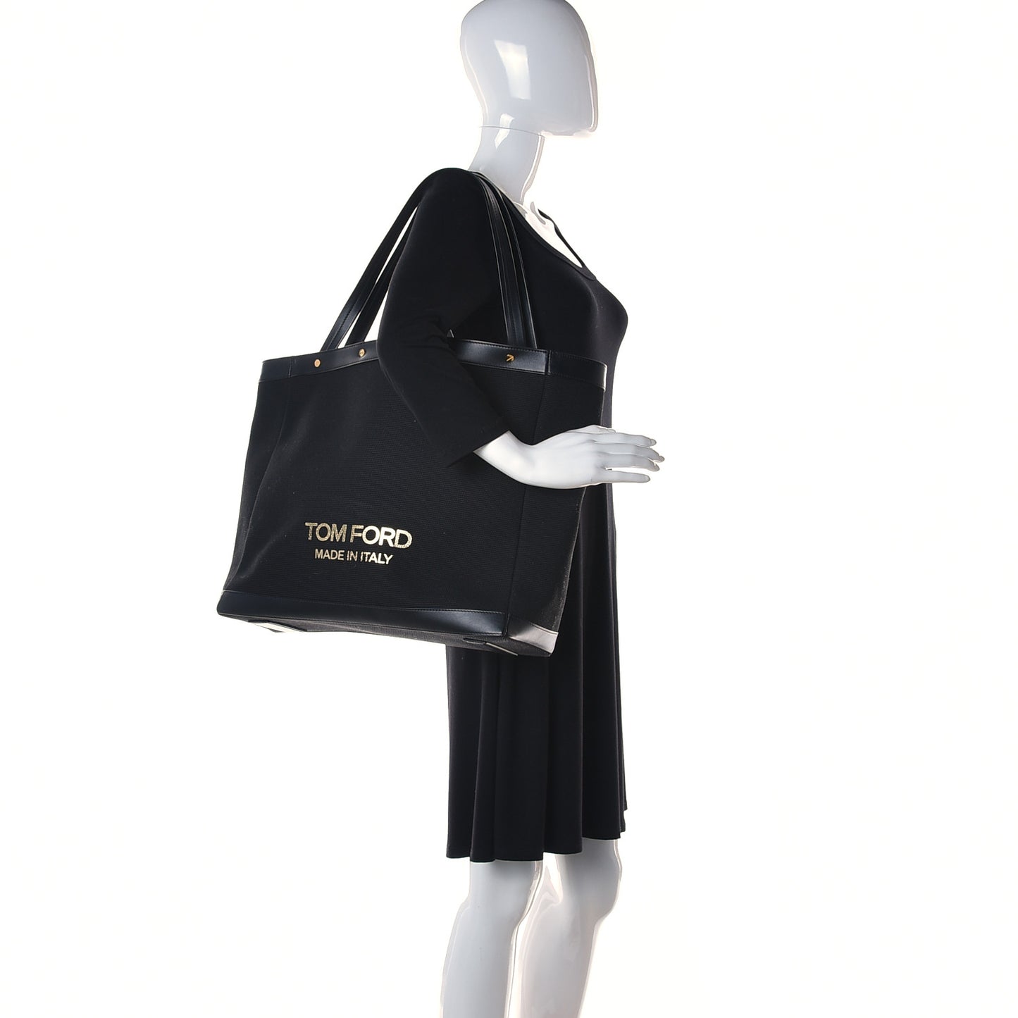 Canvas Calfskin Logo Tote Black