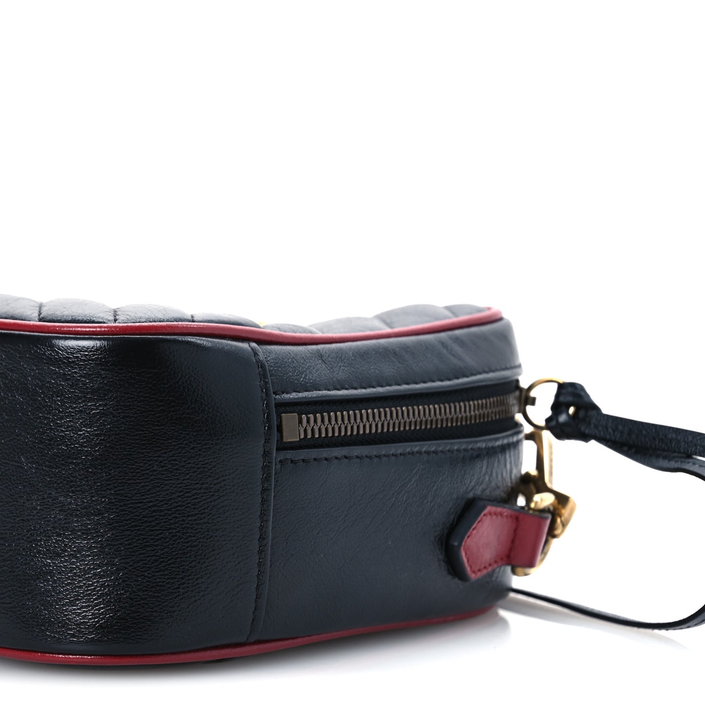 Vintage Effect Calfskin Matelasse Diagonal Small Torchon GG Marmont Bamboo Top Handle Shoulder Bag Black Romantic Cherry