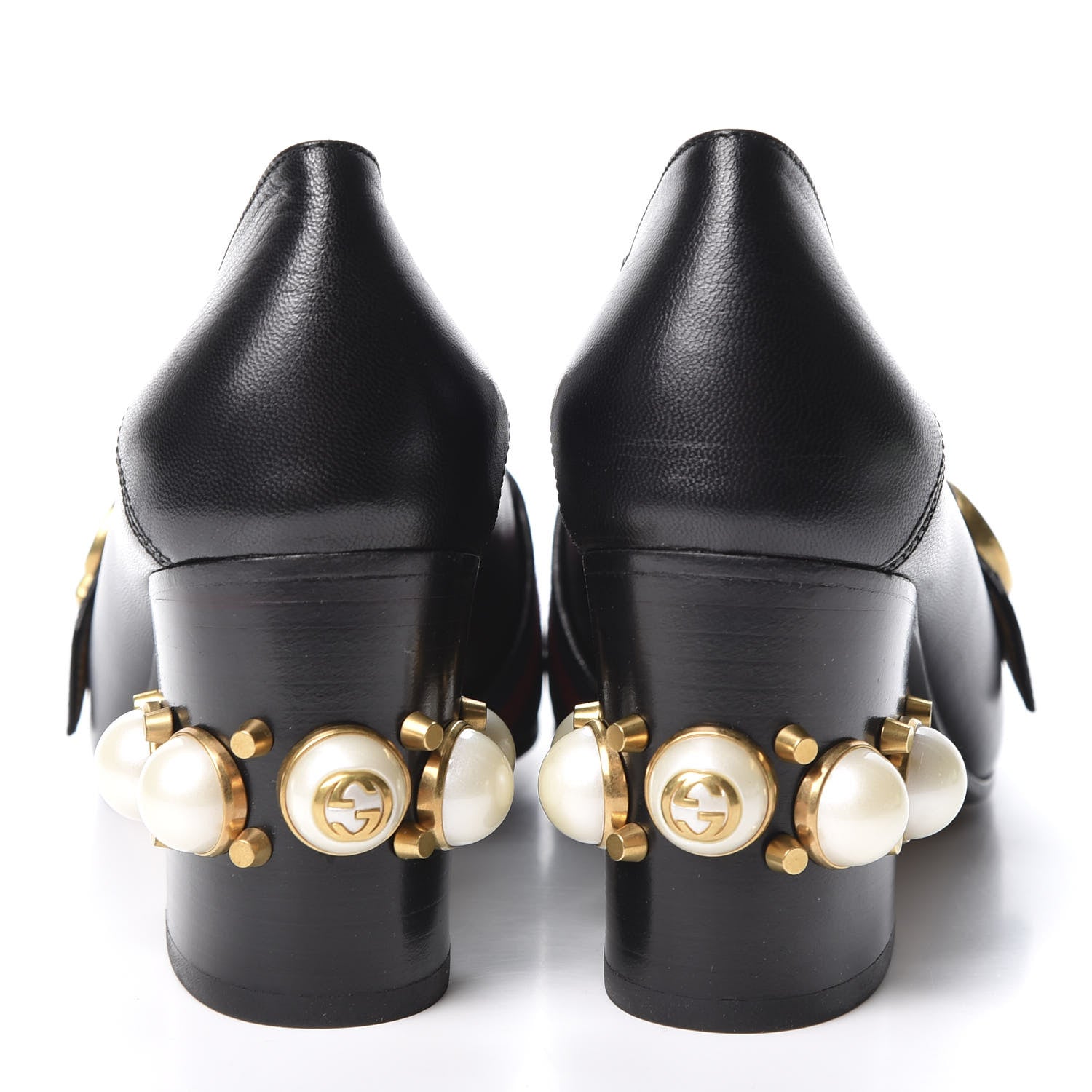 Gucci Malaga Kid Web Pearl Embellished Peyton 75mm Loafer Pumps 37 Black 5 of 11