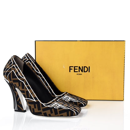 Fendi Lycra Film FF FFreedom Decollete Pumps 38 Tobacco Moro White 8 of 8