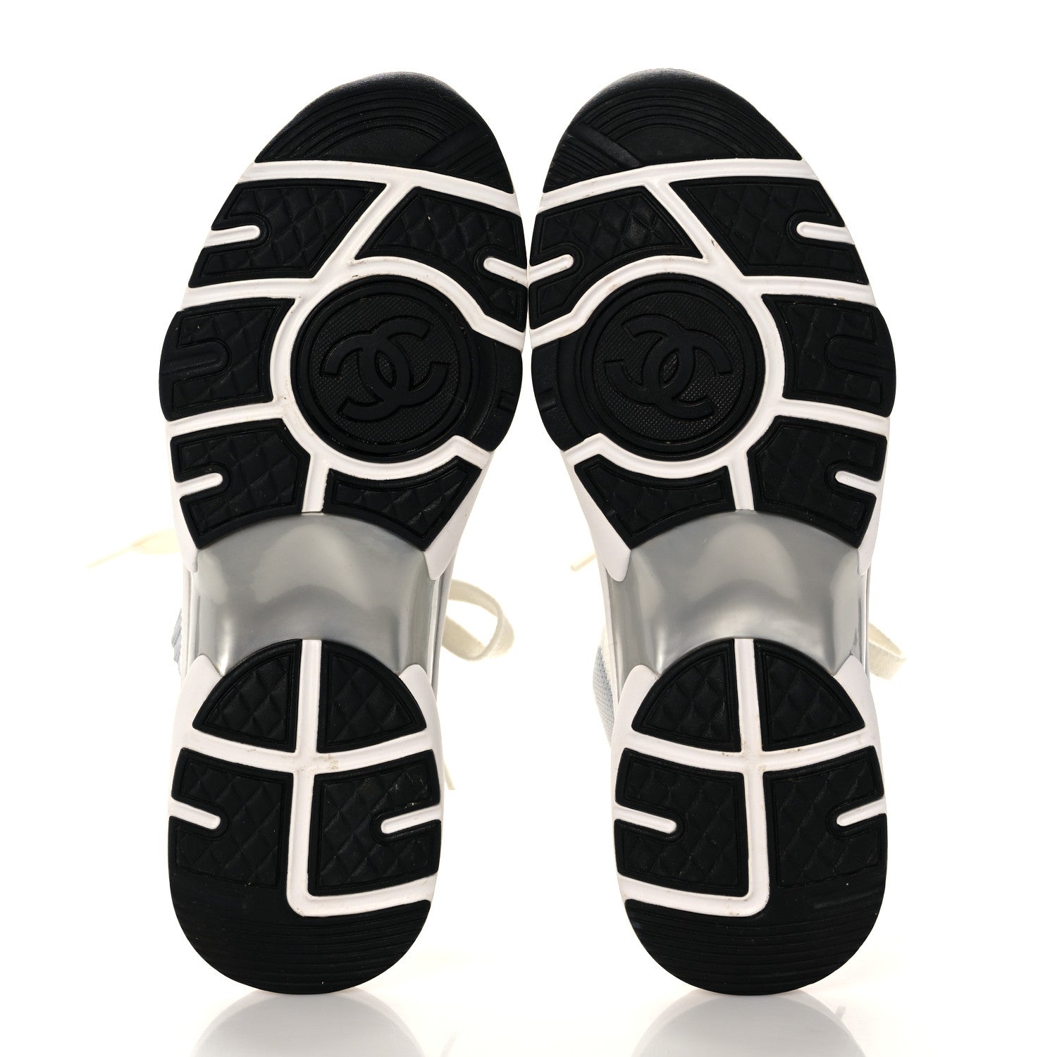 Chanel Fabric Suede Calfskin Stretch CC Sneakers 38 White Grey 5 of 7