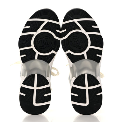 Chanel Fabric Suede Calfskin Stretch CC Sneakers 38 White Grey 5 of 7