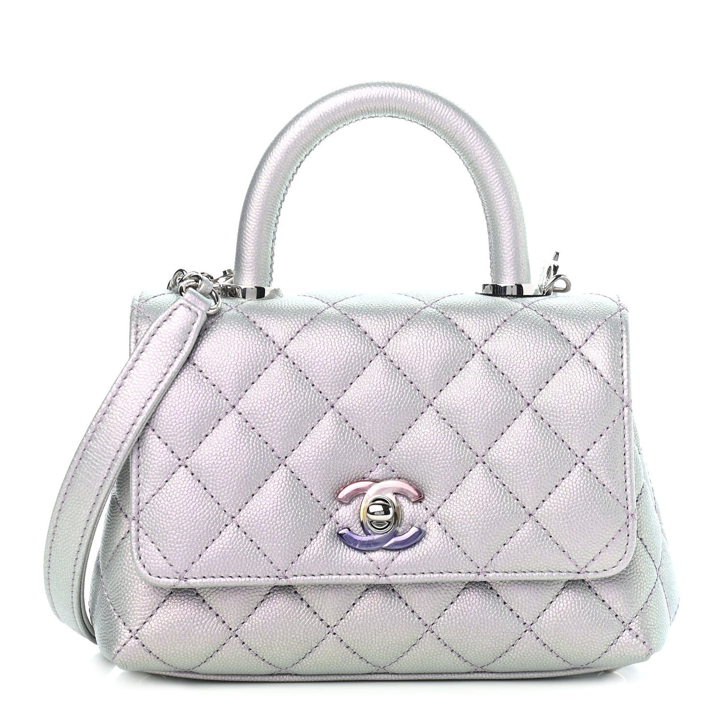 Iridescent Caviar Quilted Extra Mini Coco Handle Flap Purple
