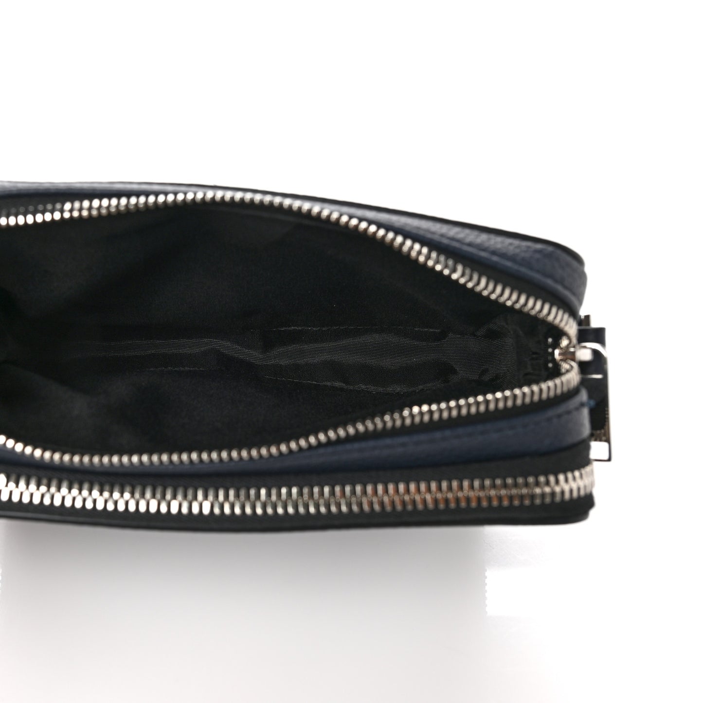 X SHAWN STUSSY Grained Calfskin Ox Head Crossbody Double Zip Crossbody Pouch Navy Blue