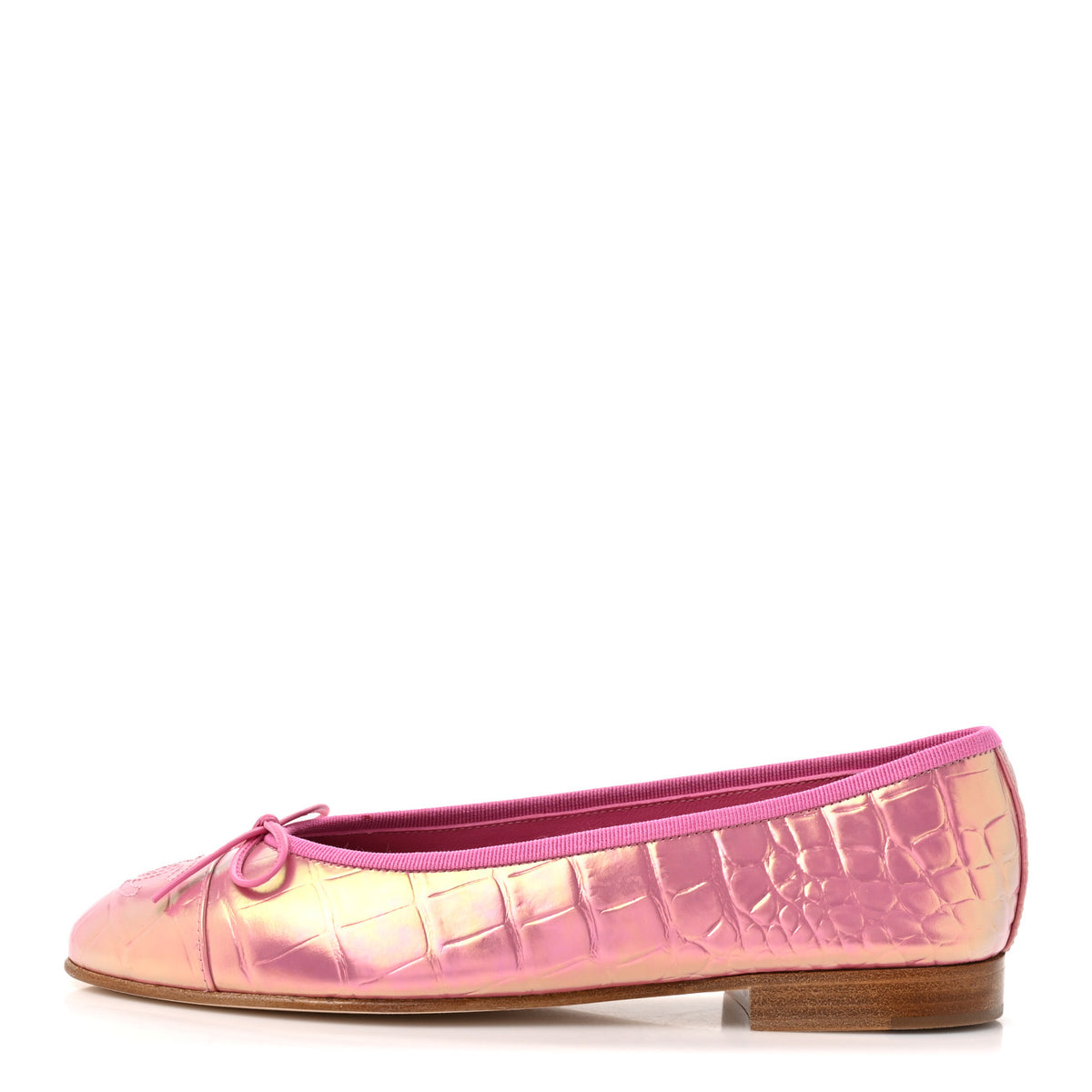 Chanel Iridescent Calfskin Crocodile Embossed Ballerina Flats 36.5 Pink 1 of 10