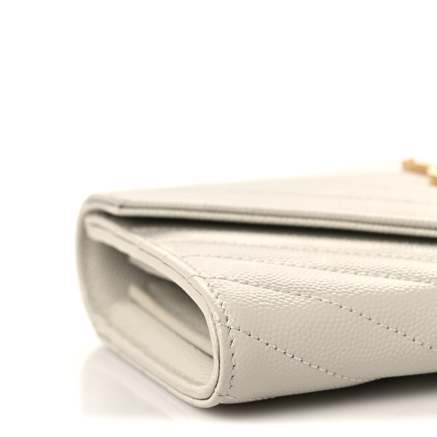 Saint Laurent Grain De Poudre Matelasse Chevron Monogram Flap Wallet Crema Soft 7 of 8