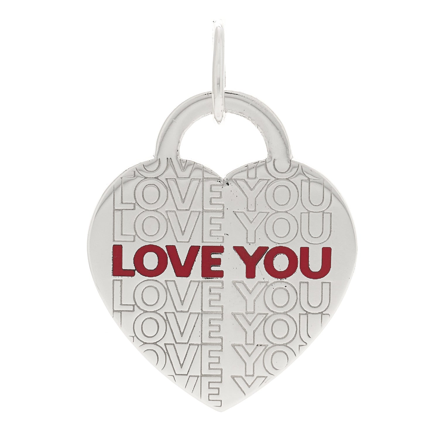 Tiffany Sterling Silver Enamel LOVE YOU Heart Charm Red 1 of 4