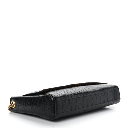 Saint Laurent Calfskin Crocodile Embossed Suede Medium Reversible Monogram Kate Satchel Military Taupe 4 of 9