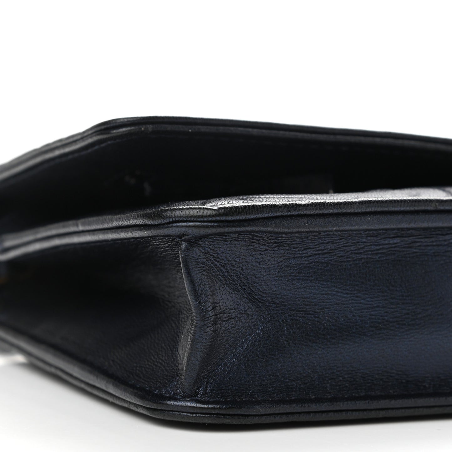 Goatskin Camellia Embossed Wallet On Chain WOC Navy