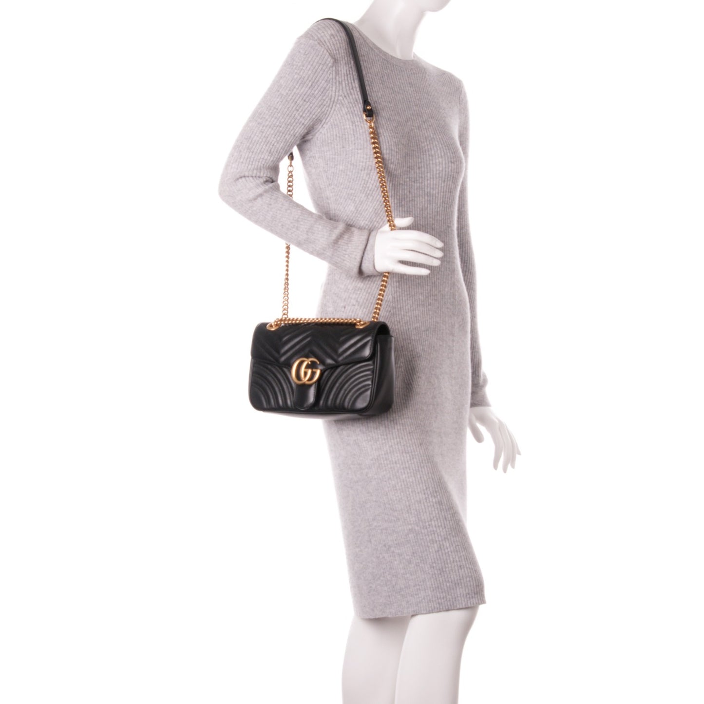 Calfskin Matelasse Small GG Marmont Shoulder Bag Black