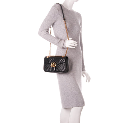 Gucci Calfskin Matelasse Small GG Marmont Shoulder Bag Black 2 of 8