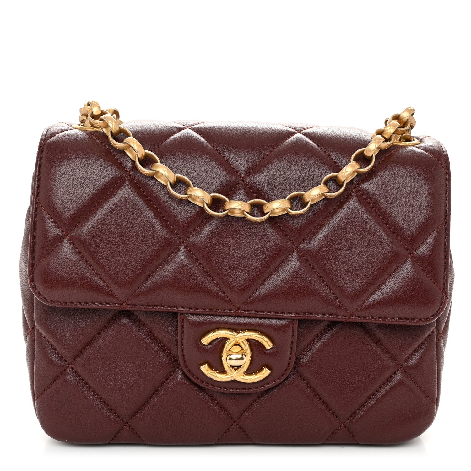 Chanel Lambskin Quilted Mini Logo Square Flap Burgundy 1 of 10