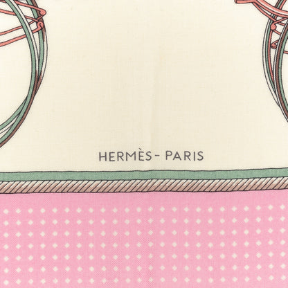 Hermes Cashmere Silk Les Voitures A Transformation Shawl 140 Blanc Vert Amande Rose Dragee 2 of 4
