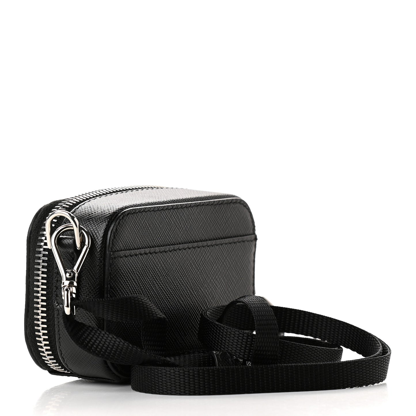 Saffiano Travel Metal Triangle Logo Mini Pouch Shoulder Bag Black