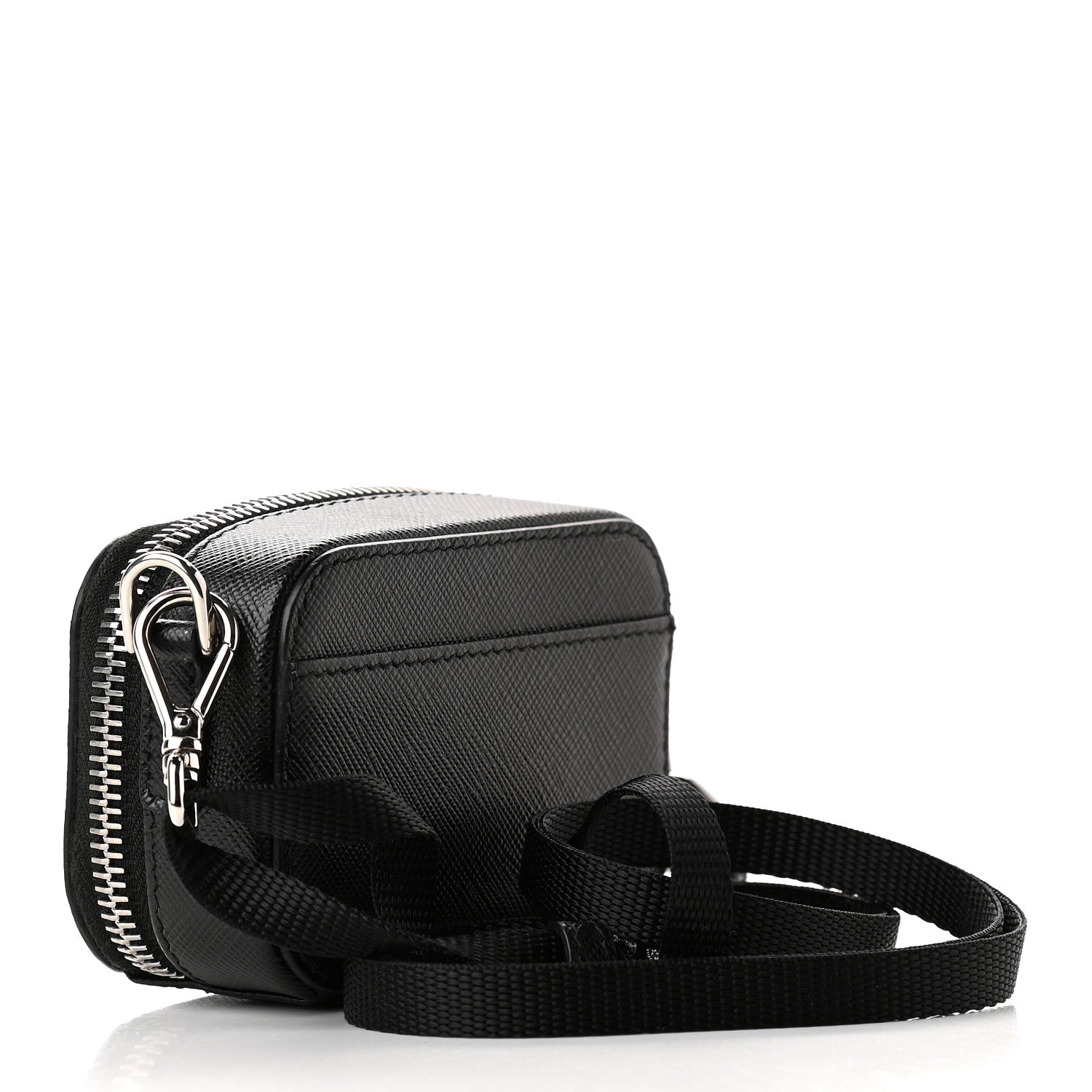 Prada Saffiano Travel Metal Triangle Logo Mini Pouch Shoulder Bag Black 2 of 7