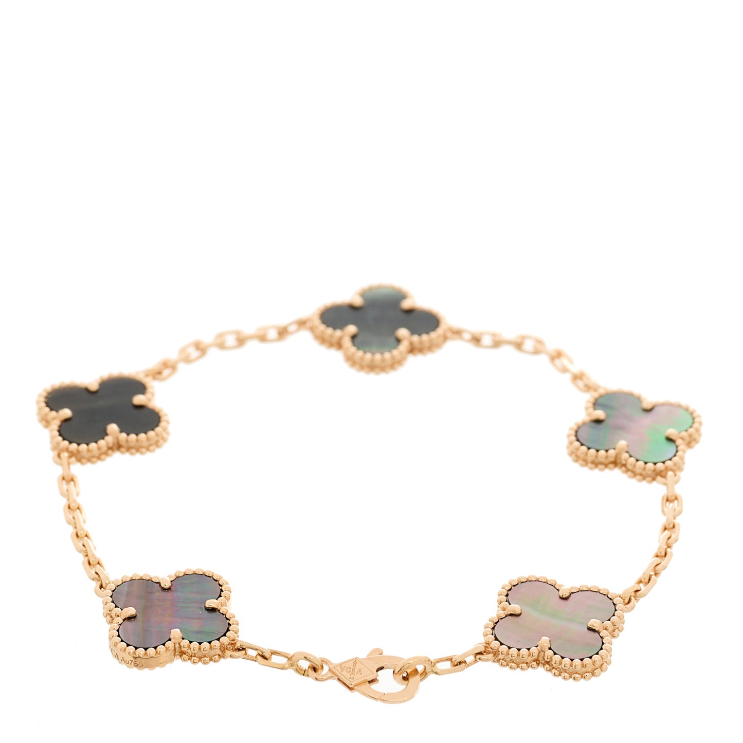 18K Rose Gold Grey Mother of Pearl 5 Motifs Vintage Alhambra Bracelet