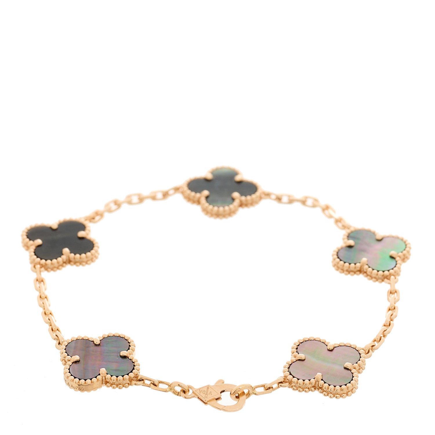 Van Cleef & Arpels 18K Rose Gold Grey Mother of Pearl 5 Motifs Vintage Alhambra Bracelet 2 of 5