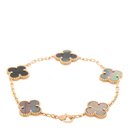 Van Cleef & Arpels 18K Rose Gold Grey Mother of Pearl 5 Motifs Vintage Alhambra Bracelet 2 of 5