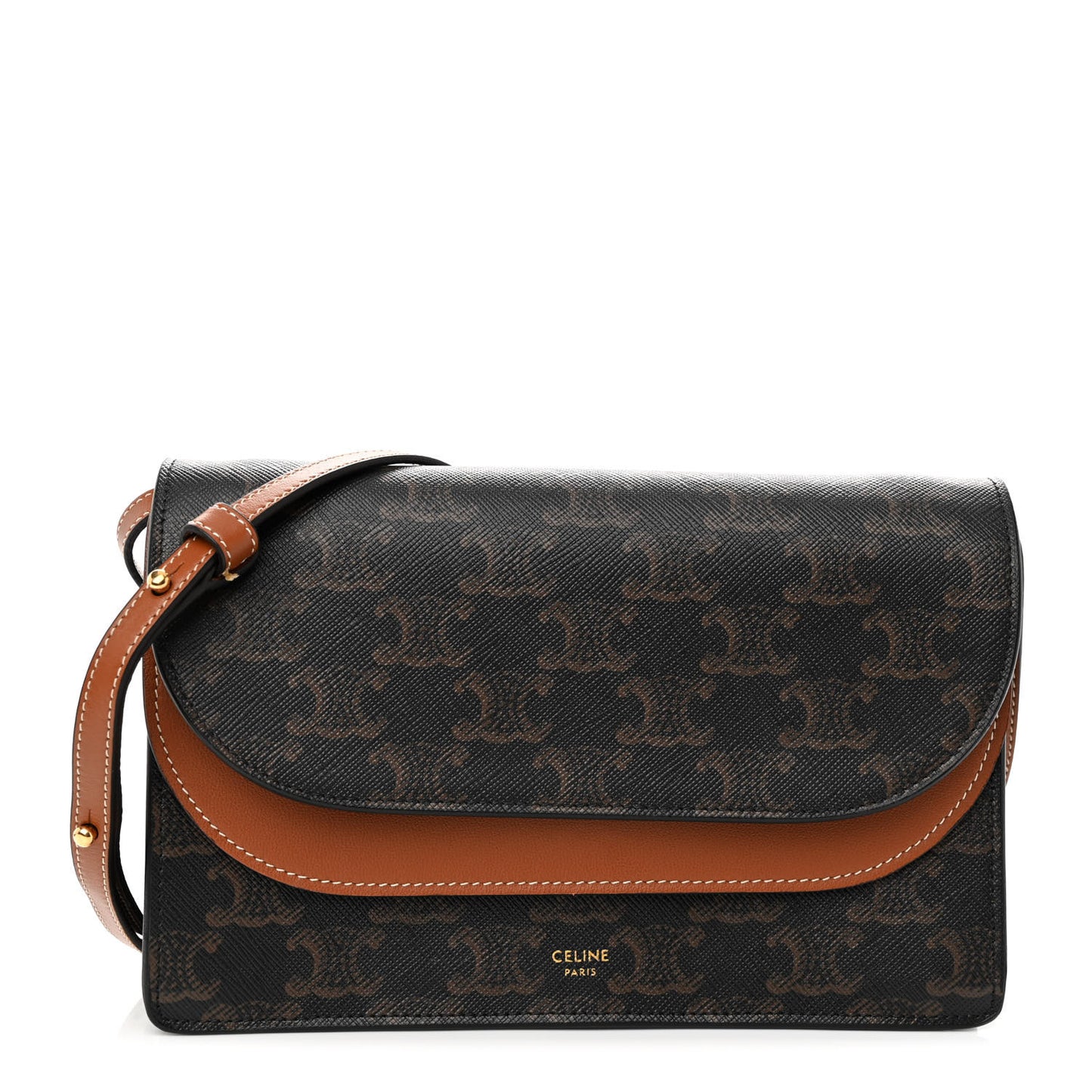 Triomphe Canvas Lambskin Wallet On Strap Tan
