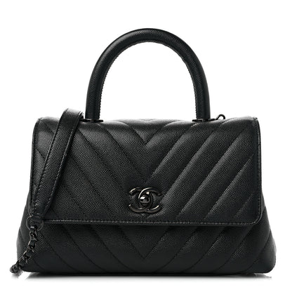 Chanel Caviar Chevron Quilted Mini Coco Handle Flap So Black 1 of 10