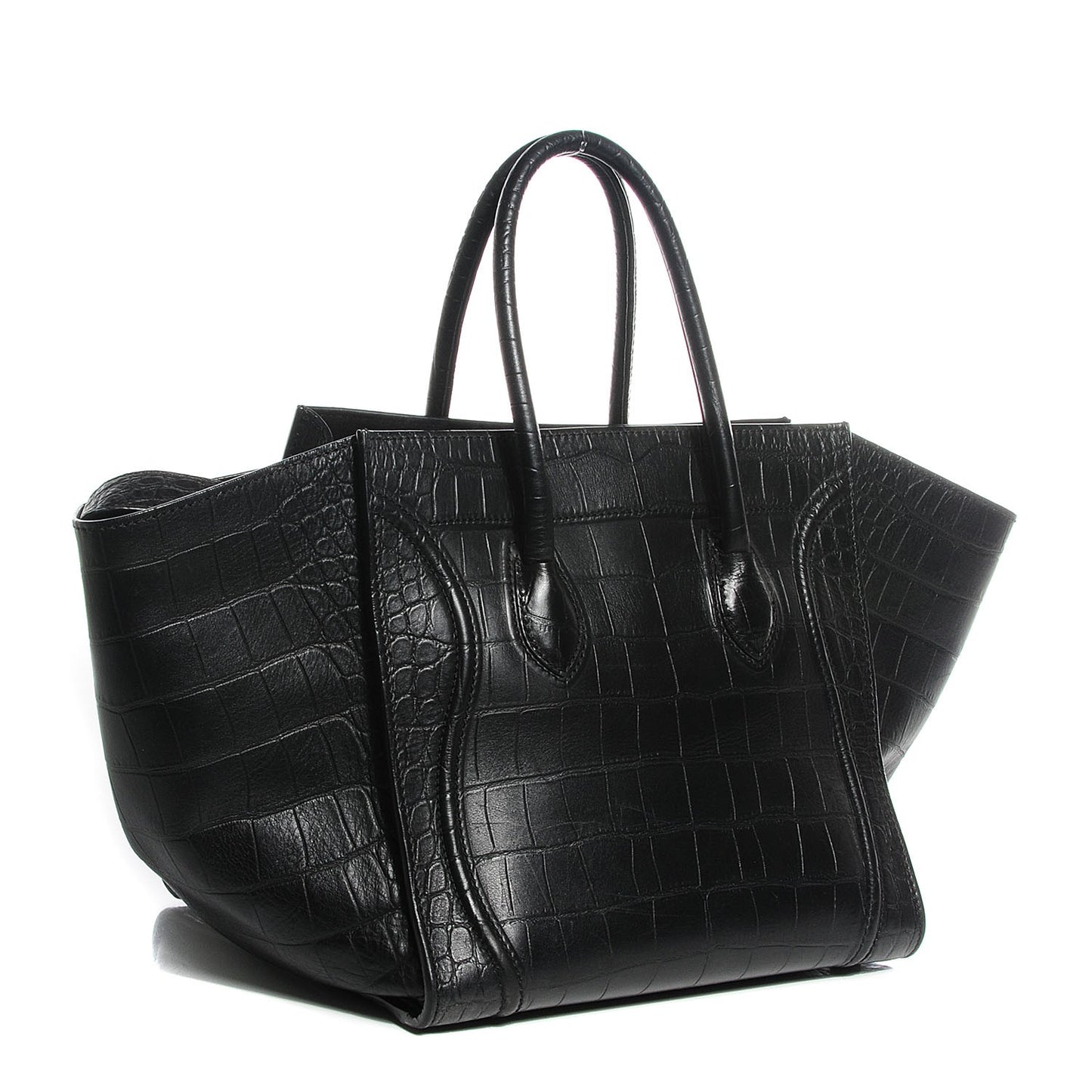 Crocodile Embossed Calfskin Medium Phantom Luggage Black