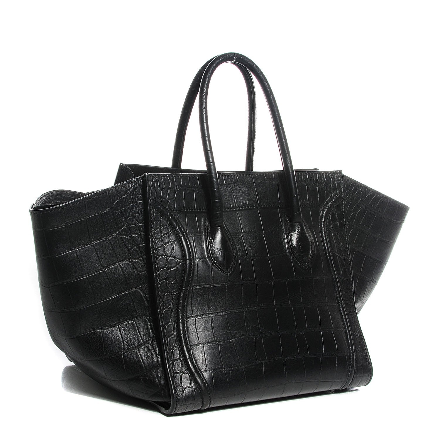 Celine Crocodile Embossed Calfskin Medium Phantom Luggage Black 3 of 7