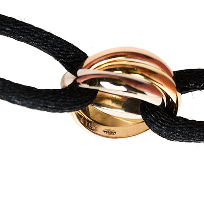 Cartier 18k Pink Yellow White Gold Trinity Adjustable Cord Bracelet Black 3 of 5