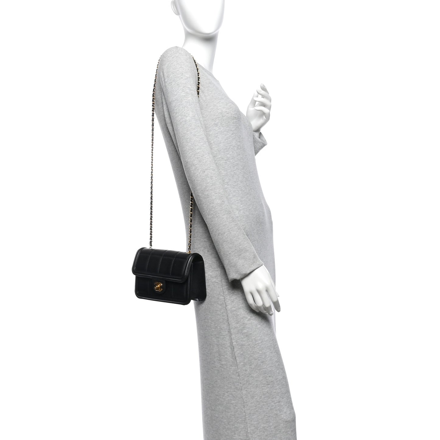 Lambskin Calfskin Mini Chocolate Bar Flap Bag Black