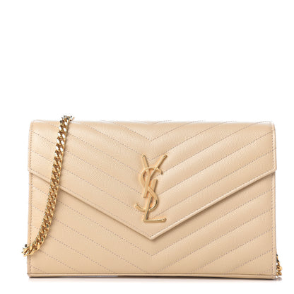 Saint Laurent Grain De Poudre Matelasse Chevron Monogram Chain Wallet Nude Powder 1 of 10