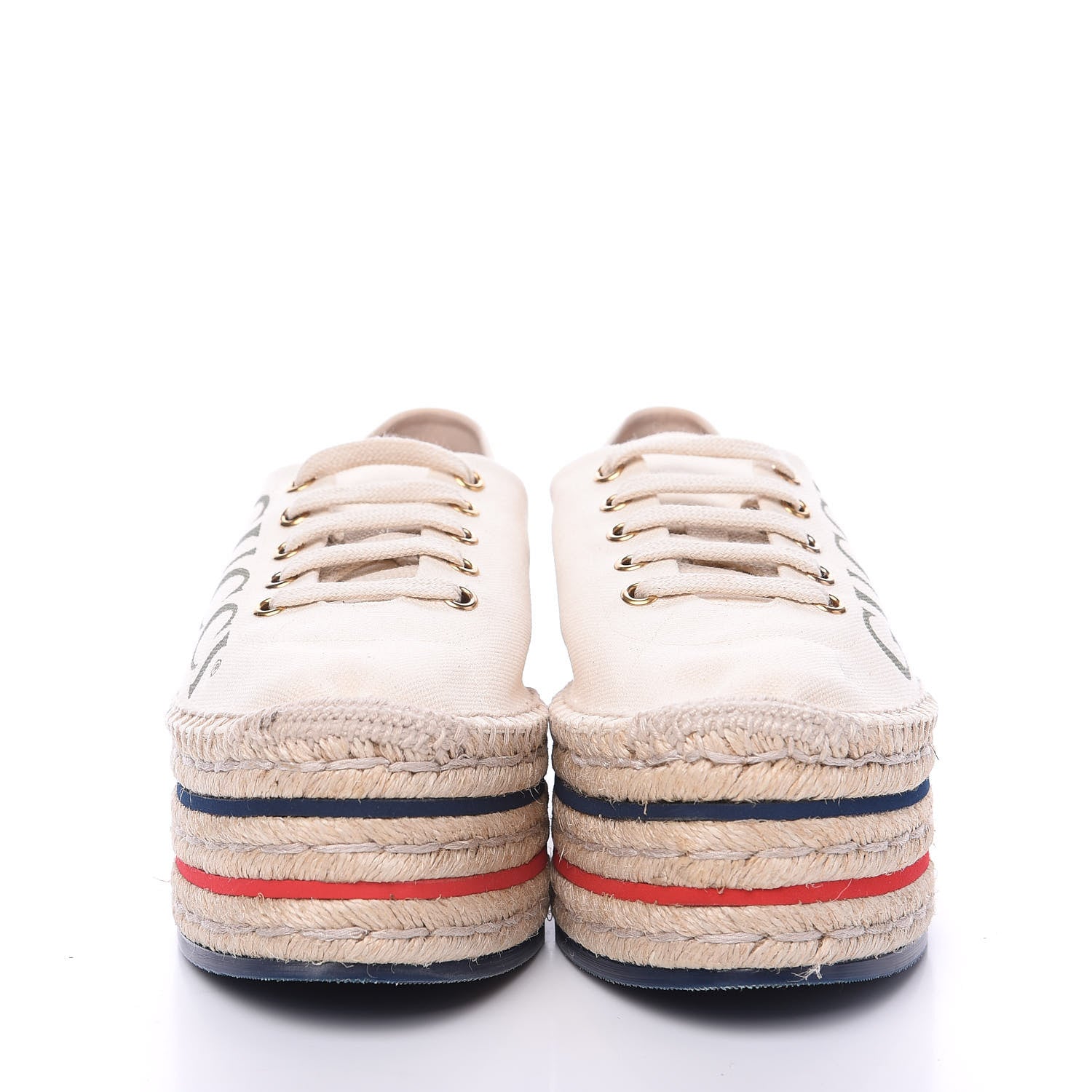 Gucci Canvas Logo Lace-Up Platform Espadrilles 39.5 Greggio Grege 2 of 11