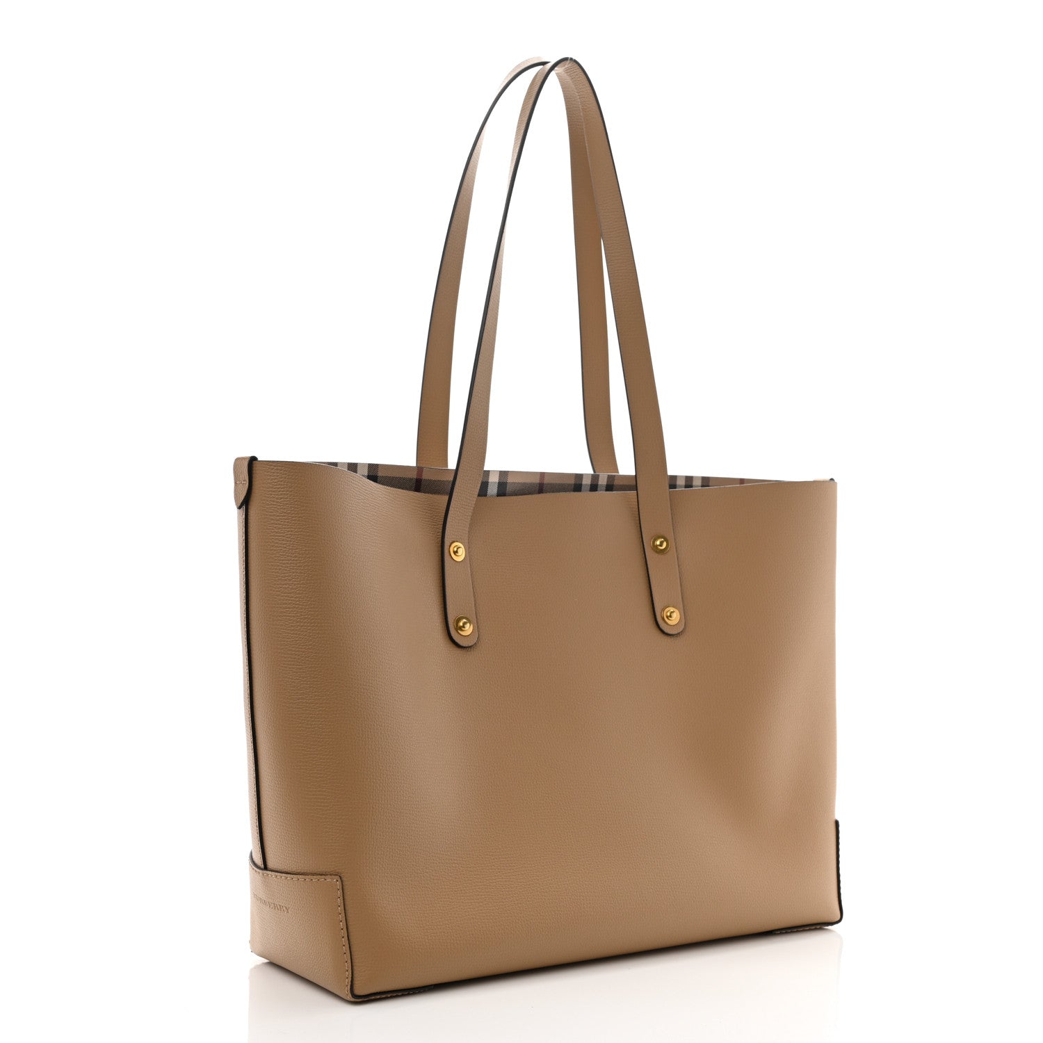 Burberry Grainy Calfskin Haymarket Check Tote Camel 3 of 11