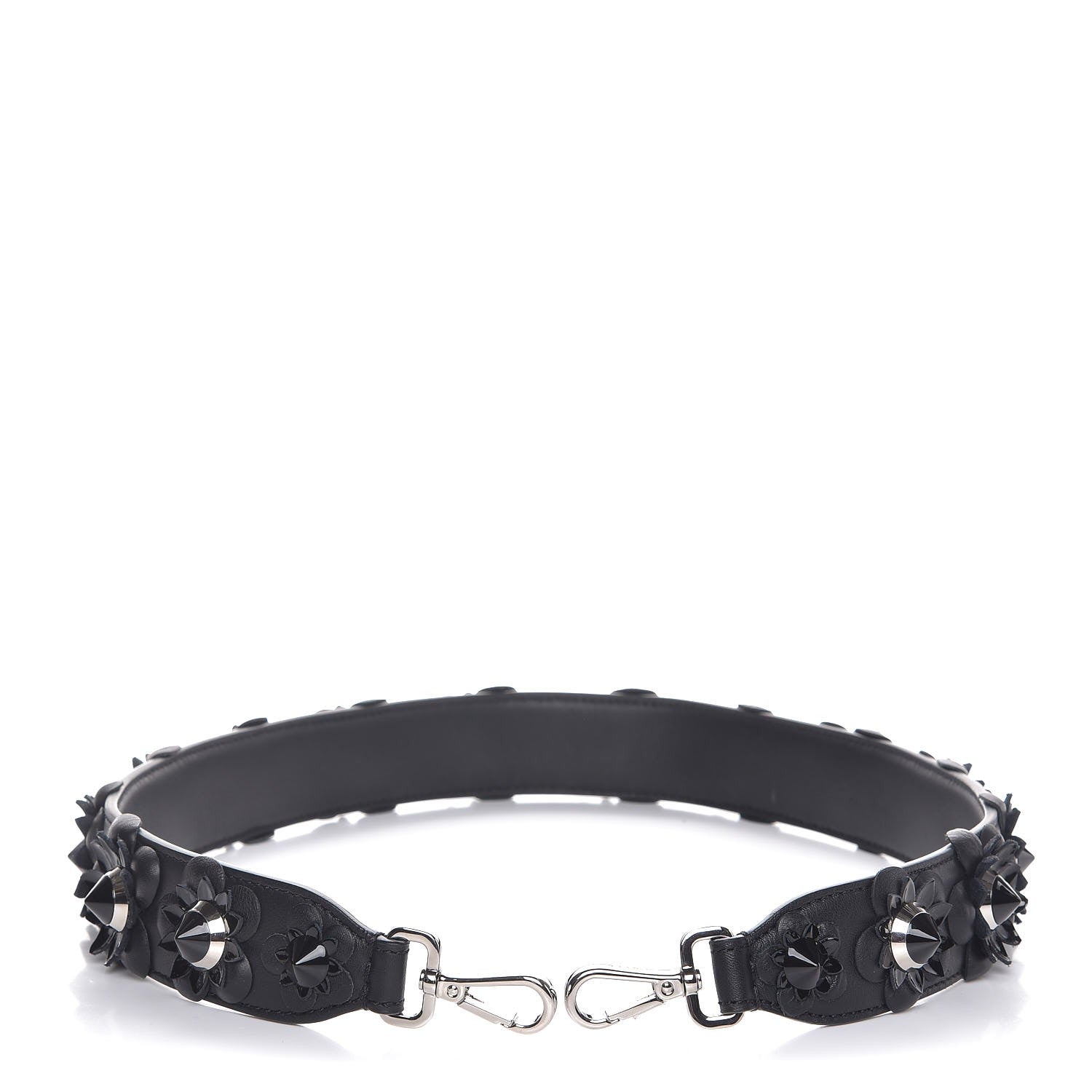 Fendi Vitello Dolce Nappa Patent Flowerland Studded Strap You Black 1 of 4