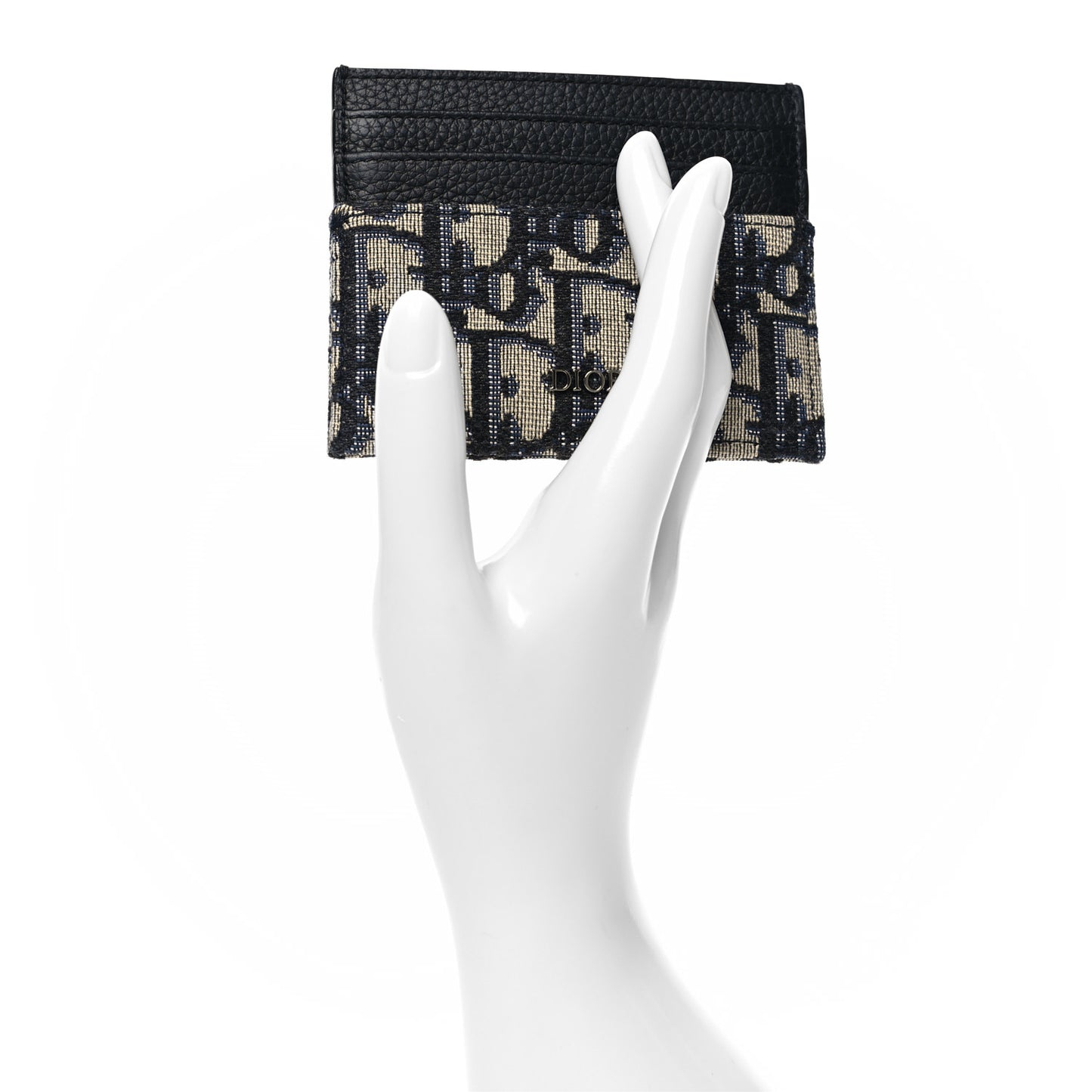 Grained Calfskin Oblique Card Holder Black