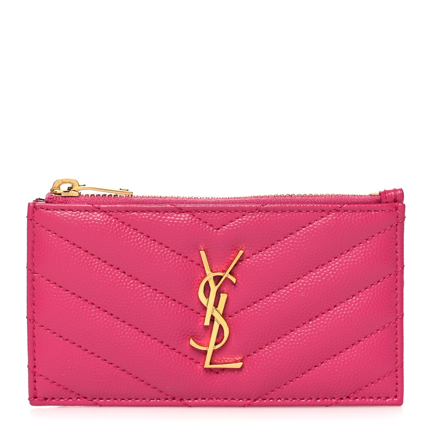 Grain De Poudre Matelasse Chevron Monogram Fragments Zippered Card Case Fresh Fuxia