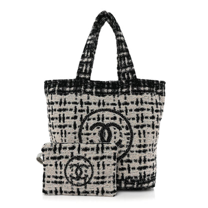 Chanel Terry Cotton CC Beach Tote Towel Set White Black 4 of 11