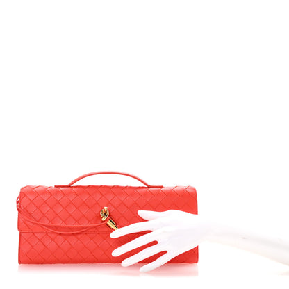 Bottega Veneta Nappa Intrecciato Long Andiamo Top Handle Clutch Cherry Tomato 2 of 7