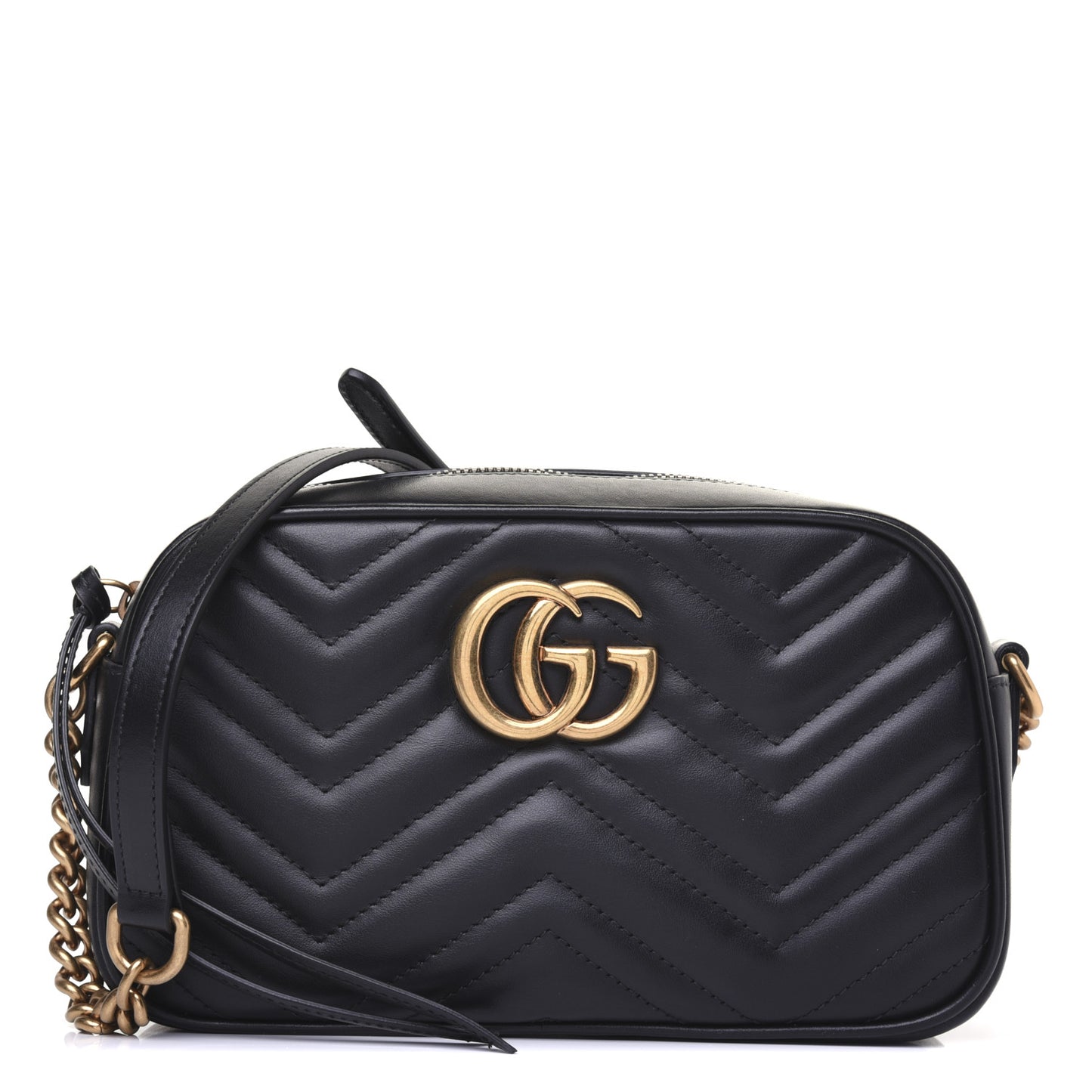 Calfskin Matelasse Small GG Marmont Chain Shoulder Bag Black