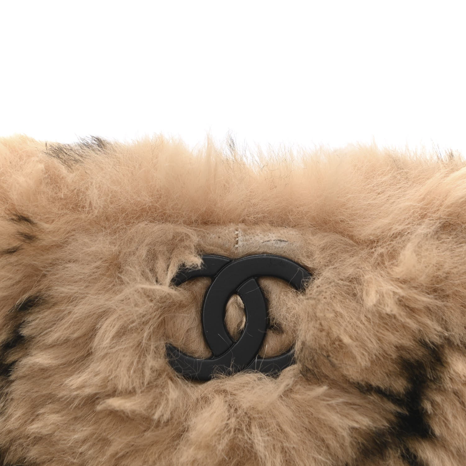 Chanel Lapin Rabbit Fur Quilt Pattern Handbag Beige Black 7 of 9
