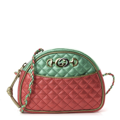 Gucci Laminated Nappa Trapuntata Mini Zumi Dome Shoulder Bag Rosso Jasmine Green Rame 1 of 10