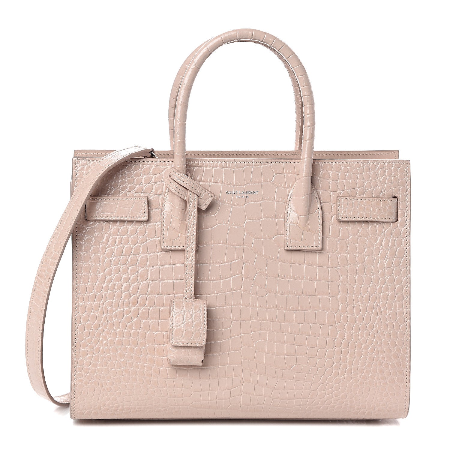Saint Laurent Calfskin Crocodile Embossed Baby Sac De Jour Rose Antic 1 of 10